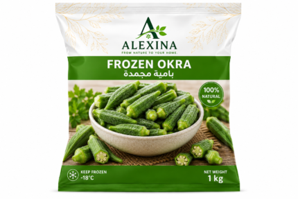 Premium Egyptian frozen okra by Alexina Foods, packed for wholesale, private label, food service, and worldwide export.