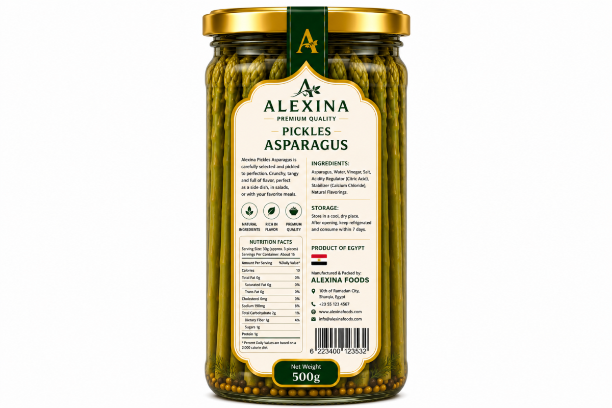 Premium Egyptian Pickled Asparagus in Glass Jar | Alexina Foods Exporter