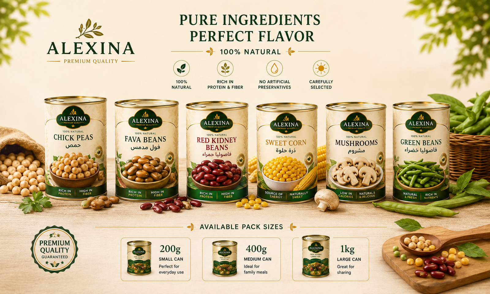 Premium Egyptian canned foods by Alexina Foods for wholesale, private label, and international markets.