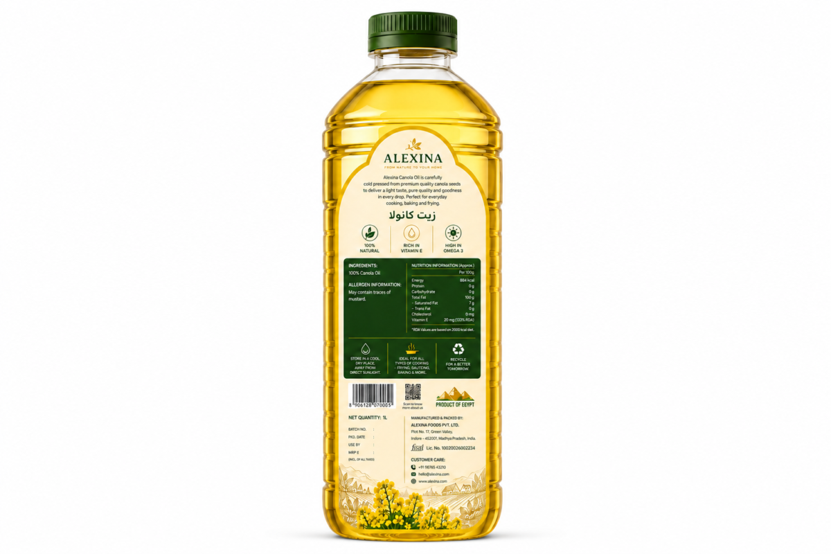 Alexina Premium Canola Oil from Egypt – High-quality refined canola oil for frying, wholesale supply, and worldwide export