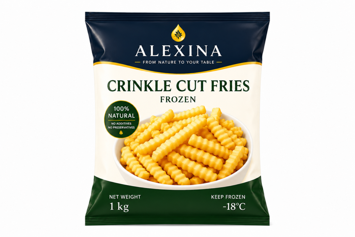 Alexina Premium Frozen Crinkle Cut Fries from Egypt – Crispy IQF crinkle cut potato fries for restaurants, supermarkets, wholesale, and worldwide export