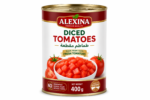 Alexina Premium Diced Tomatoes made from fresh natural tomatoes, premium Egyptian diced tomato supplier and exporter for wholesale and bulk orders.