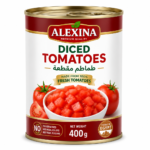 Alexina Premium Diced Tomatoes made from fresh natural tomatoes, premium Egyptian diced tomato supplier and exporter for wholesale and bulk orders.
