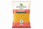 Alexina Premium Elbow Pasta made from high-quality durum wheat semolina, premium Egyptian pasta supplier and exporter for wholesale and bulk orders.