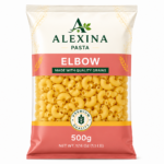 Alexina Premium Elbow Pasta made from high-quality durum wheat semolina, premium Egyptian pasta supplier and exporter for wholesale and bulk orders.