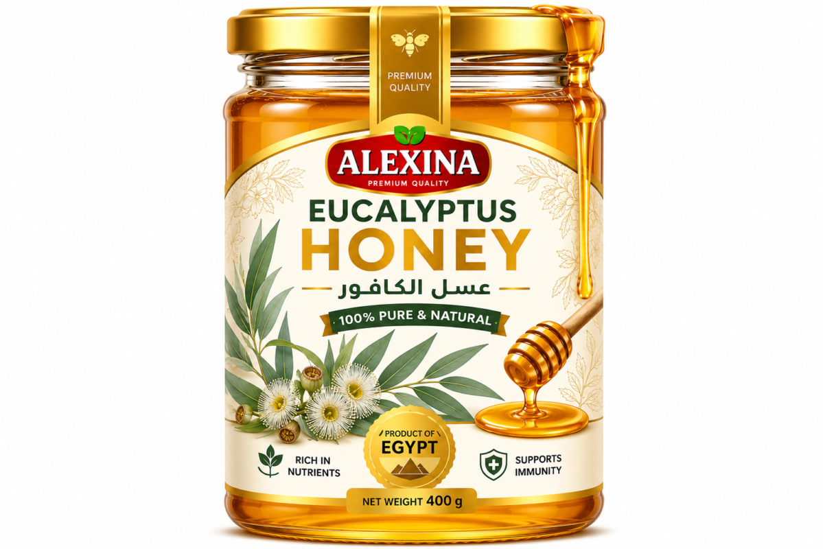 Alexina Premium Eucalyptus Honey, pure natural honey with rich flavor and premium quality, Egyptian honey supplier and exporter for wholesale and bulk orders.