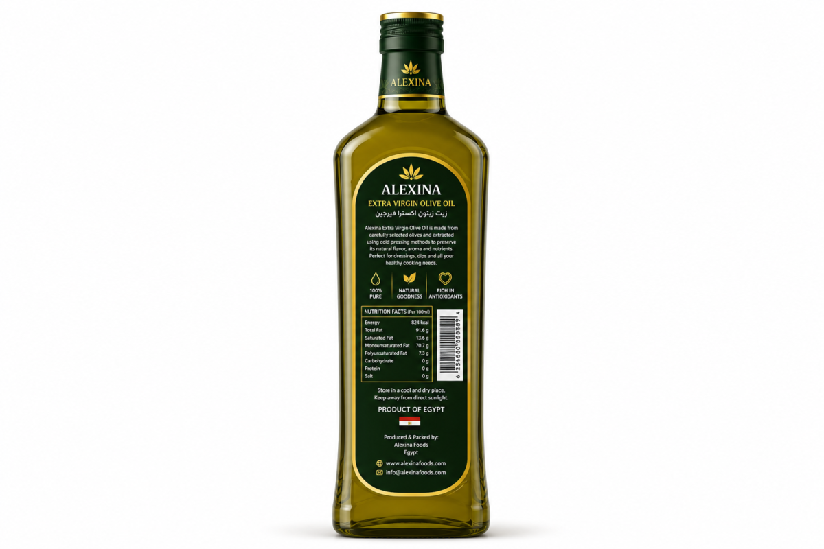 Premium Egyptian Extra Virgin Olive Oil Bottle | Alexina Foods Exporter