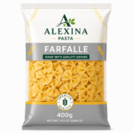 Alexina Premium Farfalle Pasta made from high-quality durum wheat semolina, premium Egyptian pasta supplier and exporter for wholesale and bulk orders.