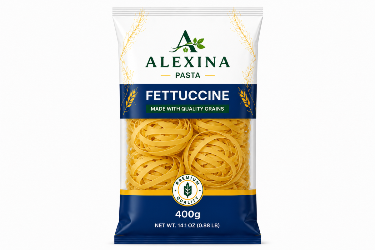 Alexina Premium Fettuccine Pasta made from high-quality durum wheat semolina, premium Egyptian pasta supplier and exporter for wholesale and bulk orders.