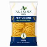 Alexina Premium Fettuccine Pasta made from high-quality durum wheat semolina, premium Egyptian pasta supplier and exporter for wholesale and bulk orders.