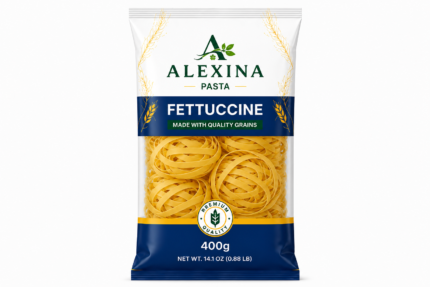 Alexina Premium Fettuccine Pasta made from high-quality durum wheat semolina, premium Egyptian pasta supplier and exporter for wholesale and bulk orders.