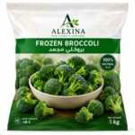 Premium Egyptian frozen broccoli florets by Alexina Foods, packed for wholesale, private label, food service, and worldwide export.
