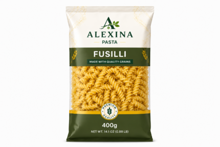 Alexina Premium Fusilli Pasta made from high-quality durum wheat semolina, premium Egyptian pasta supplier and exporter for wholesale and bulk orders.