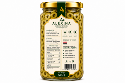 Premium Egyptian Sliced Green Olives in Glass Jar | Alexina Foods Exporter