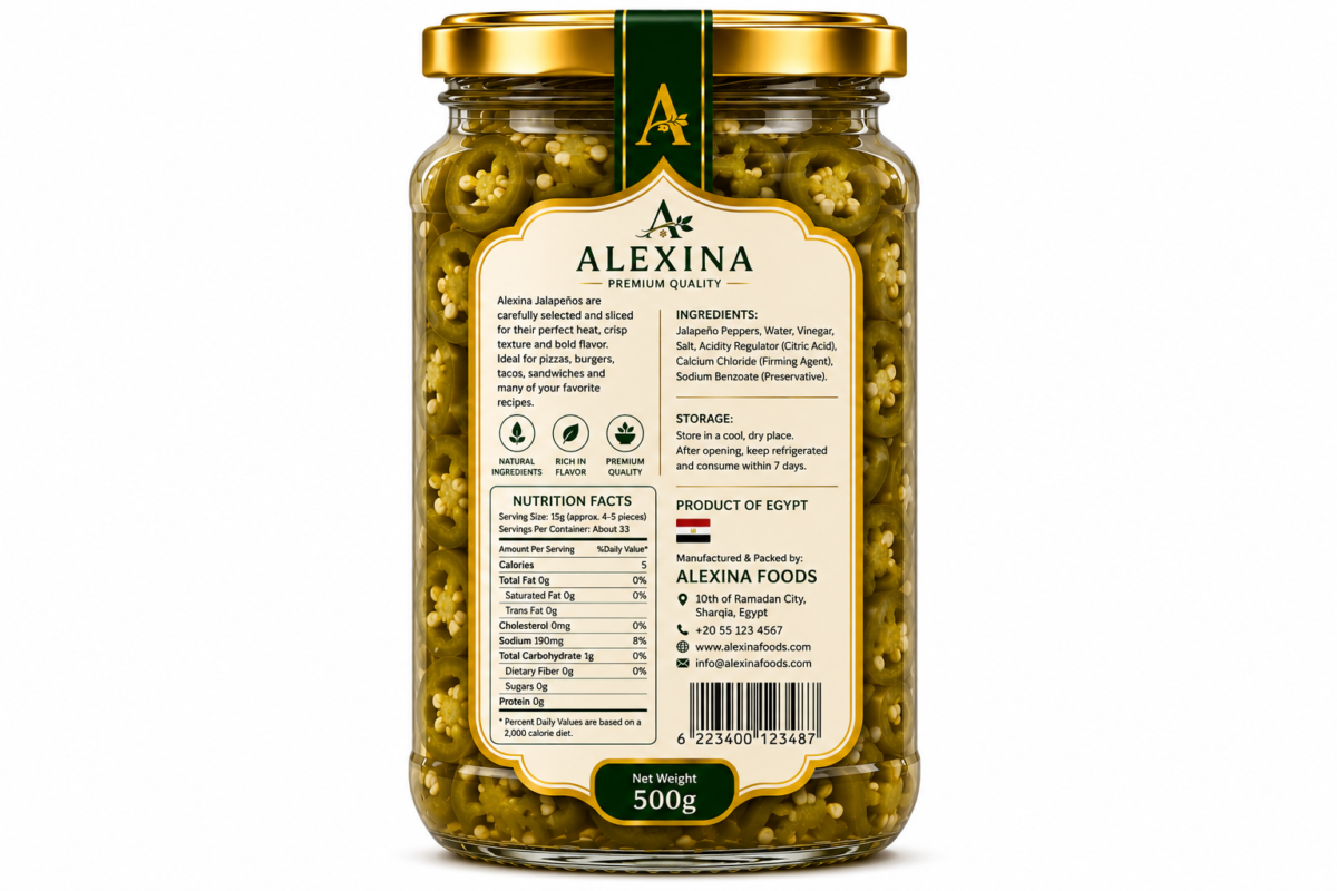 Premium Egyptian Pickled Jalapeños in Glass Jar | Alexina Foods Exporter
