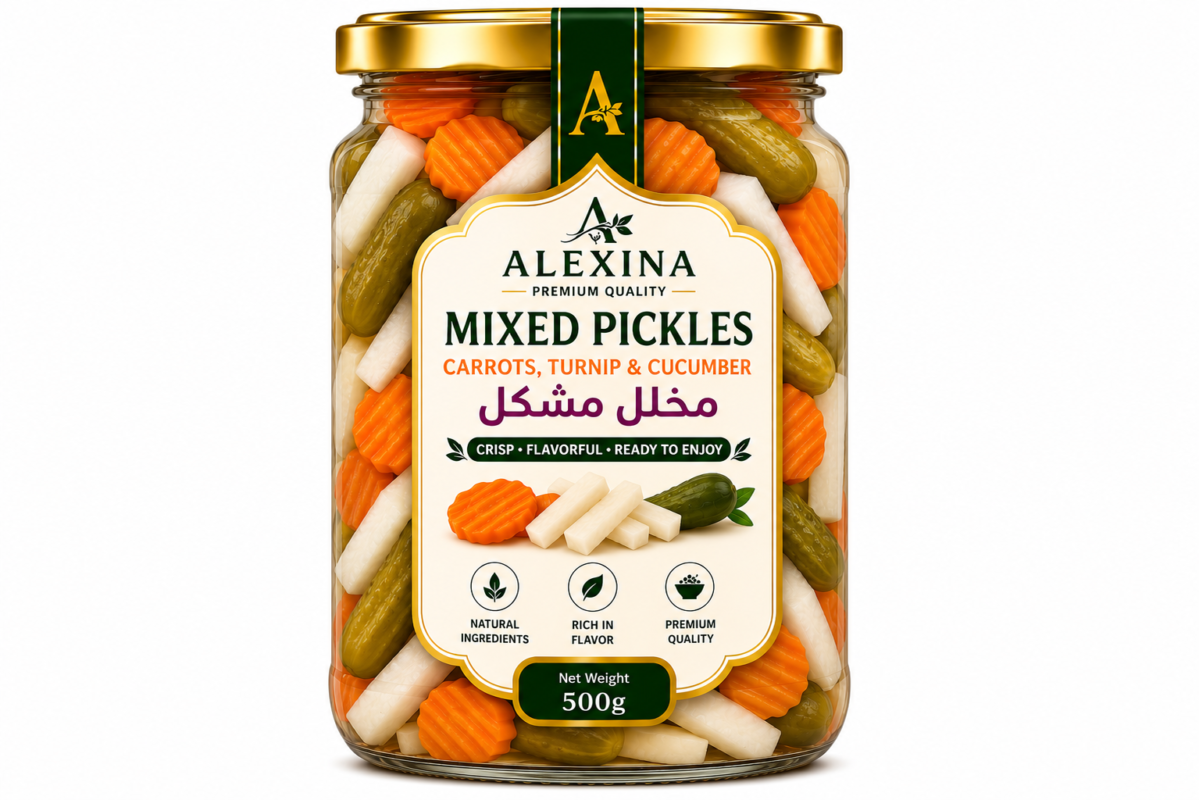 Premium Egyptian Mixed Pickles with Carrots, Turnip and Cucumber in Glass Jar | Alexina Foods Exporter