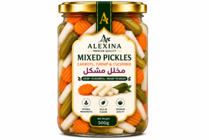 Premium Egyptian Mixed Pickles with Carrots, Turnip and Cucumber in Glass Jar | Alexina Foods Exporter