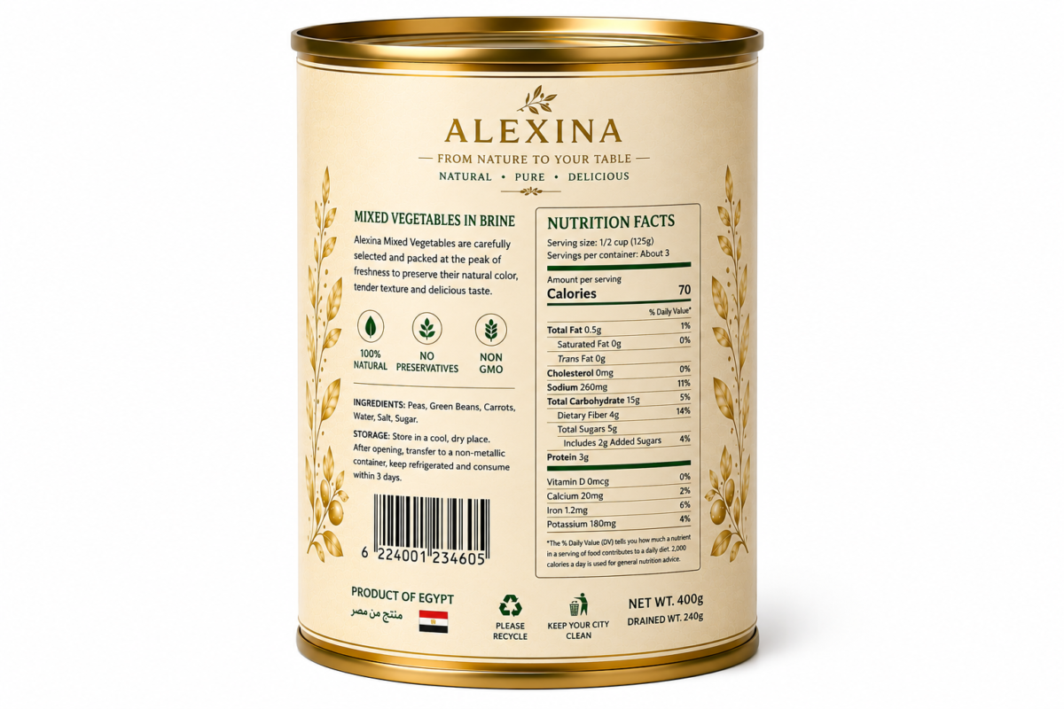 Alexina Foods Egyptian Canned Mixed Vegetables Exporter