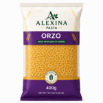 Alexina Premium Orzo Risoni Pasta made from high-quality durum wheat semolina, premium Egyptian pasta supplier and exporter for wholesale and bulk orders.