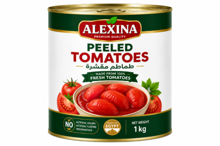 Alexina Premium Peeled Tomatoes made from fresh natural tomatoes, premium Egyptian peeled tomato supplier and exporter for wholesale and bulk orders.