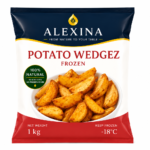 Alexina Premium Potato Wedges made from high-quality potatoes, premium Egyptian frozen potato supplier and exporter for wholesale and bulk orders.