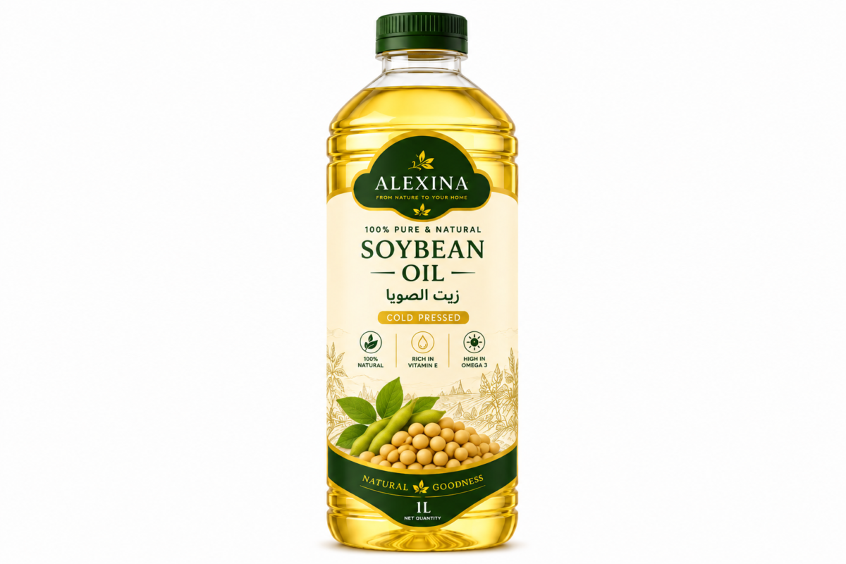 Alexina Premium Soybean Oil bottle made from high-quality refined soybean oil for cooking and frying