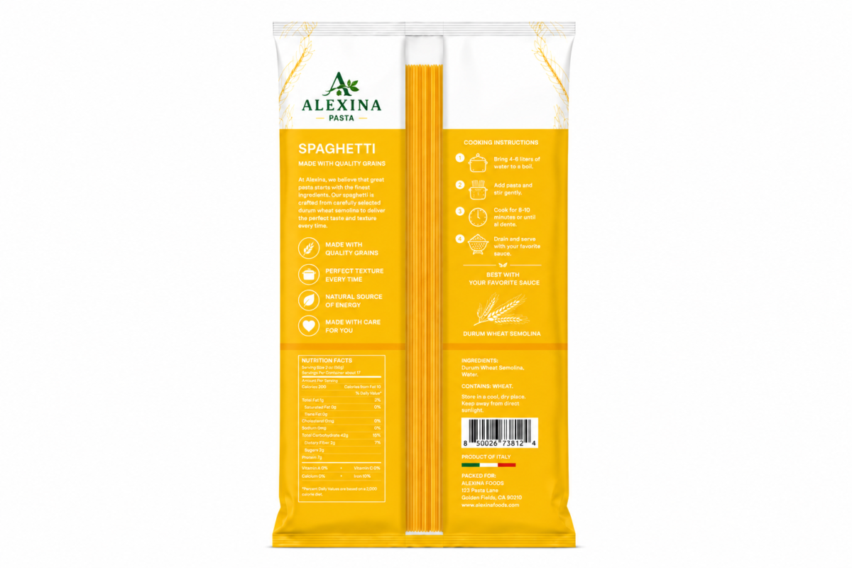 Alexina Premium Spaghetti Pasta made from high-quality durum wheat semolina, premium Egyptian pasta supplier and exporter for wholesale and bulk orders.