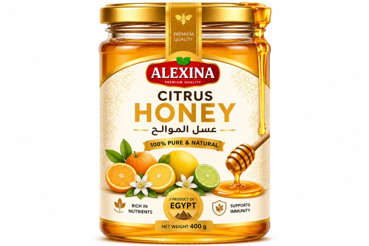 Alexina Premium Citrus Honey, pure natural honey with fresh citrus flavor and premium quality, Egyptian honey supplier and exporter for wholesale and bulk orders.
