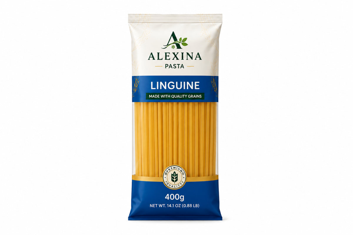 Alexina Premium Linguine Pasta made from high-quality durum wheat semolina, premium Egyptian pasta supplier and exporter for wholesale and bulk orders.
