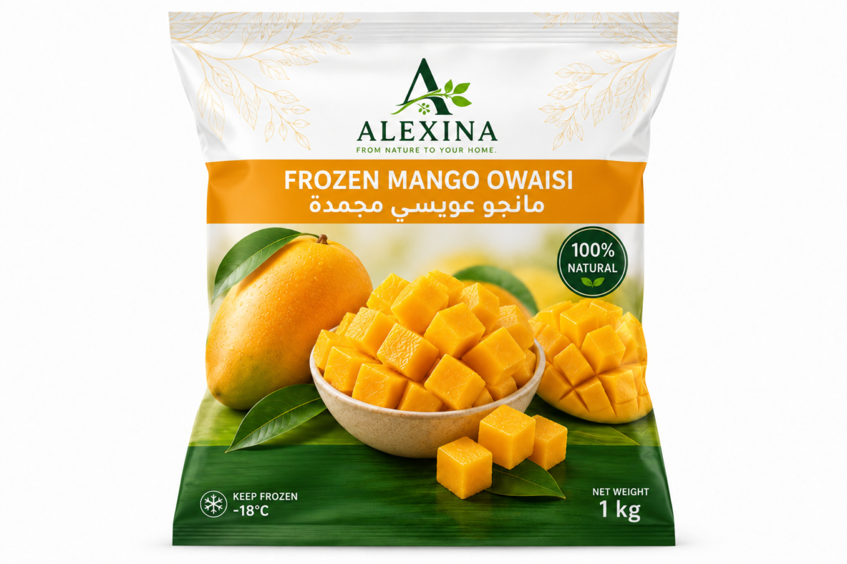 Premium Egyptian frozen Owaisi mango by Alexina Foods, packed for wholesale, private label, food service, and worldwide export.