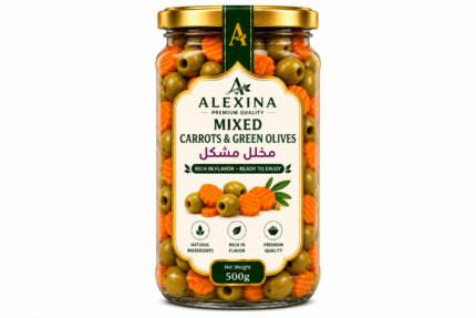 Premium Egyptian Mixed Pickles with Carrots and Green Olives in Glass Jar | Alexina Foods Exporter