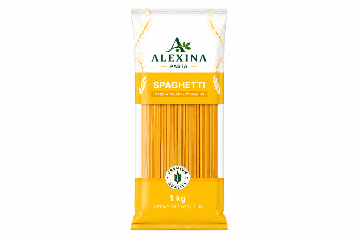 Alexina Premium Spaghetti Pasta made from high-quality durum wheat semolina, premium Egyptian pasta supplier and exporter for wholesale and bulk orders.