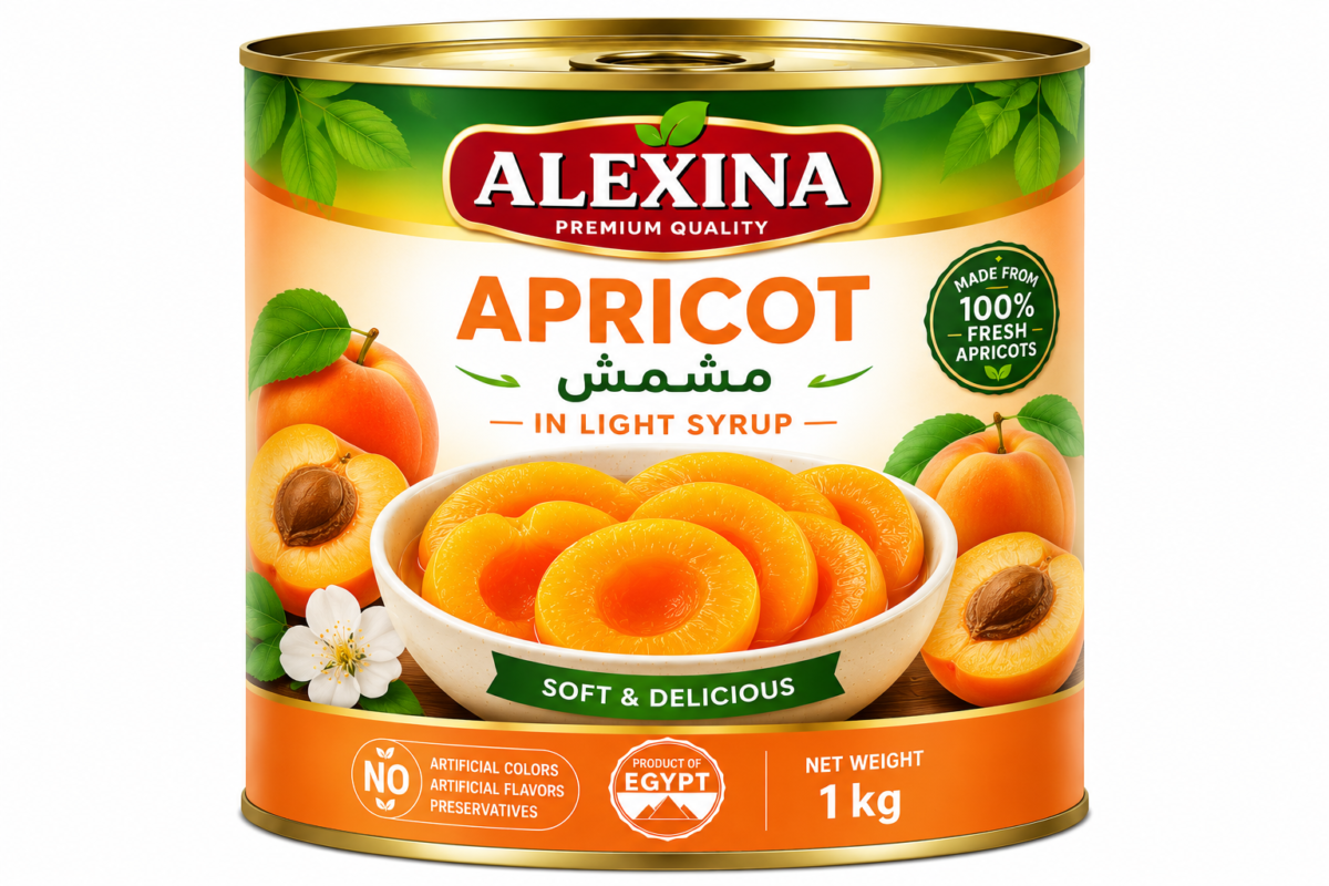 Premium Egyptian canned apricot by Alexina Foods for wholesale, private label, and export