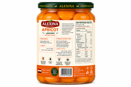Premium Egyptian canned apricot in 1 kg glass jar by Alexina Foods for wholesale, private label, and export