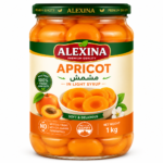 Premium Egyptian canned apricot in 1 kg glass jar by Alexina Foods for wholesale, private label, and export