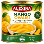 Premium Egyptian canned Owaisi mango in 1 kg tin by Alexina Foods for wholesale, private label, and export