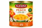 Premium Egyptian canned peach in 1 kg tin by Alexina Foods for wholesale, private label, and export