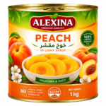 Premium Egyptian canned peach in 1 kg tin by Alexina Foods for wholesale, private label, and export