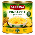 Premium canned pineapple in 1 kg tin by Alexina Foods for wholesale, private label, and export