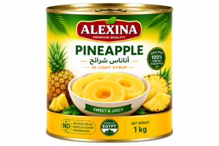 Premium canned pineapple in 1 kg tin by Alexina Foods for wholesale, private label, and export